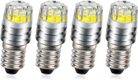 Lot De 4 Ampoules LED E10 3V-6V - Remplaçantes Blanc Chaud, Spirale, Pour Lampe De Poche