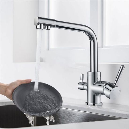 robinet de cuisine a 3 voies mitigeur evier avec 2 becs mitigeur cuisine pivotant 360 pour evier de cuisine eau potable compatible cdiscount bricolage