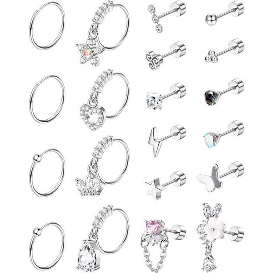 Adramata 8 Pcs 16G Set Piercing Orecchio in Acciaio Chirurgico - Conch, Cartilagine, Helix, Daith - Orecchini Opale Fiore per Donna