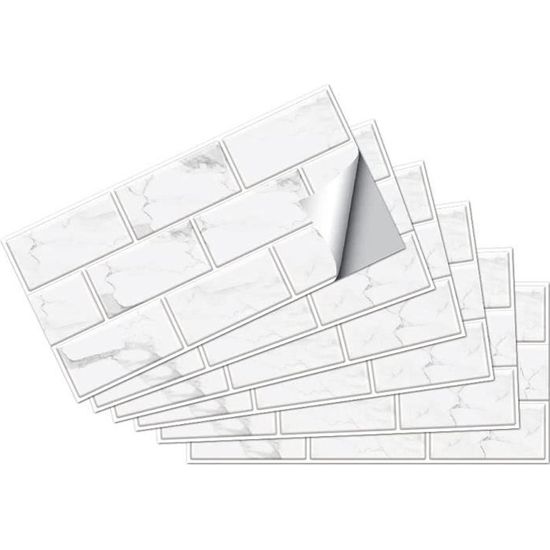 Carrelage Adhesif Mural Marbre Blanc Stickers Carrelage PVC Étanche credence Adhesive pour Cuisine Splashback Tile Stickers Mur[190]