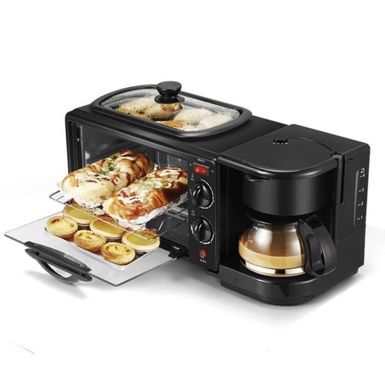 Machine à déjeuner électrique, 3 en 1, Machine à café multifonction, poêle à frire, mini four, four à pizza, poêle à frire