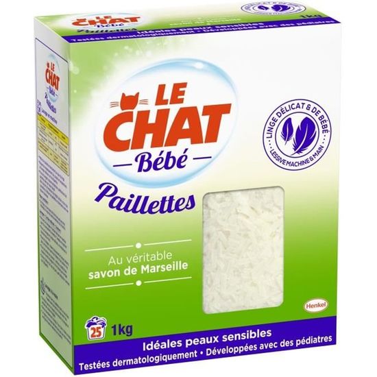 Le Chat Bébé Lessive Paillettes au véritable savon de Marseille 1 kg 25 lavages Cdiscount