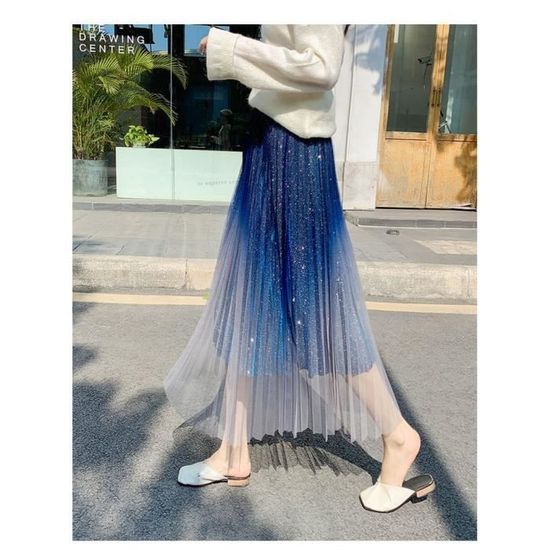Jupe Longue Femme Jupe Plissee De Couleur Degradee En Maille Jupes En Tulle Midi Bleu Jupe Fee Douce Femme Blue M Blue Cdiscount Pret a Porter
