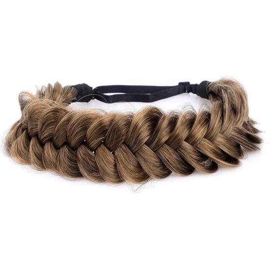 BOBIYA 2 Brins Synthétiques Cheveux Tressés Bandeau Classique Chunky Tressées Tresses élastique Extensible Postiche Pour Les Femmes Fille Beauté Accessoires, 54g (noir