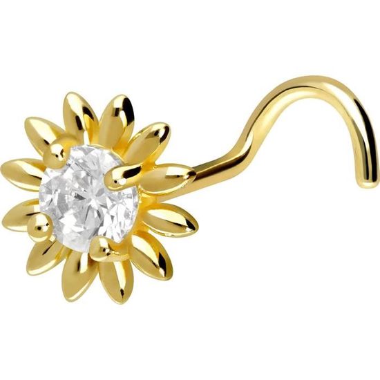 Piercing Nez Spirale Or 18 Carats 750 - Fleur Avec Cristal - Bijou Or Blanc/Rose/Jaune - PIERCINGLINE