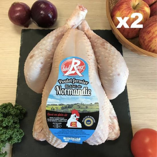 2 poulets fermiers "Blanc de NORMANDIE" Label Rouge - 2x1,4kg - France