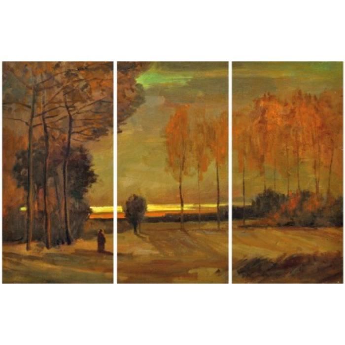 Vincent Van Gogh Poster Reproduction Sur Toile Tendue Sur Chassis Paysage D Automne Au Crepuscule 1885 3 Parties 80 X 120 Achat Vente Tableau Toile Cdiscount