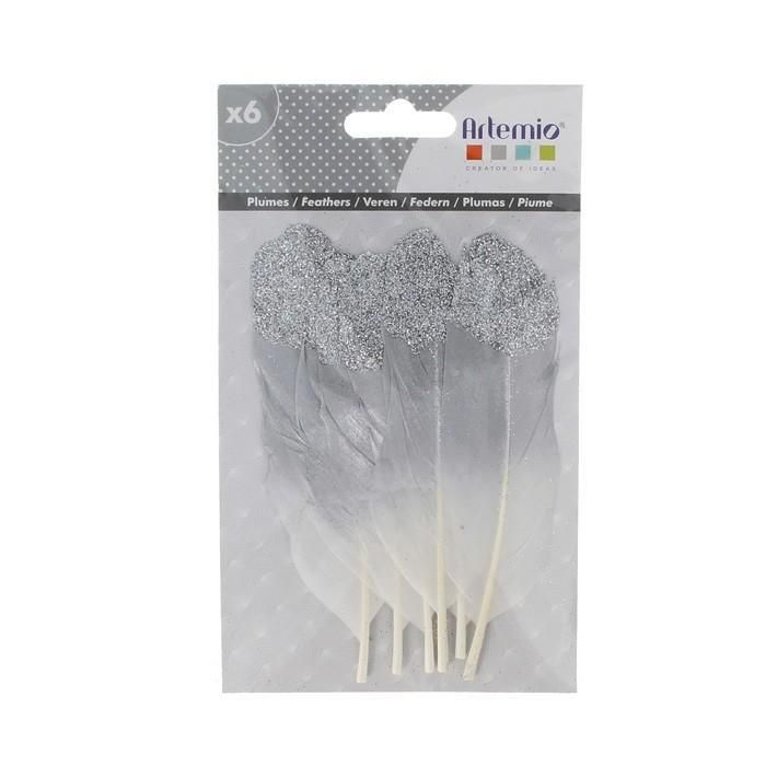 Artemio - 6 plumes argentées à paillettes