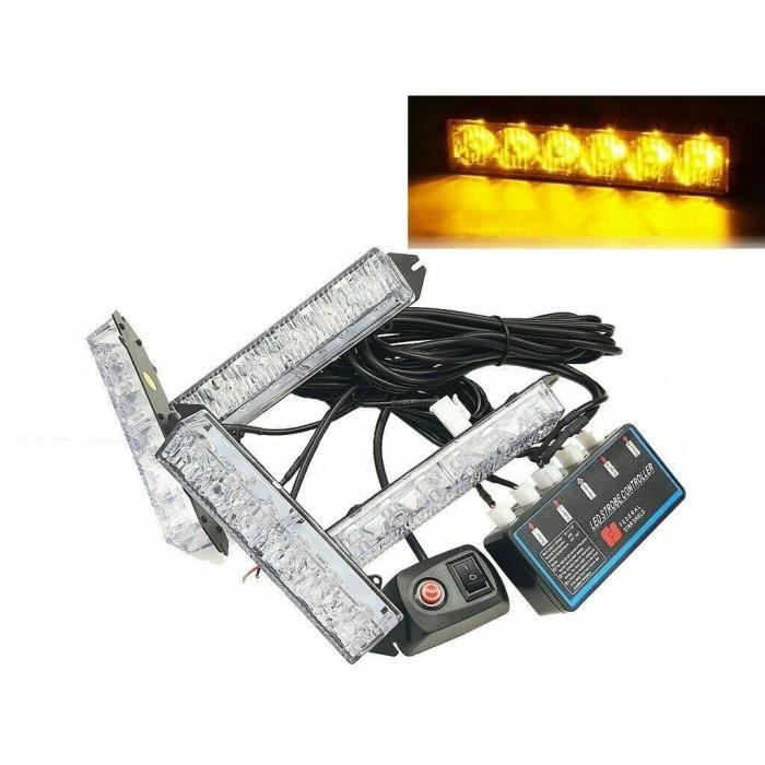 4x 6 LED Feux d'Avertissement Éclairage Stroboscopique 20 Modes de Flash Orange