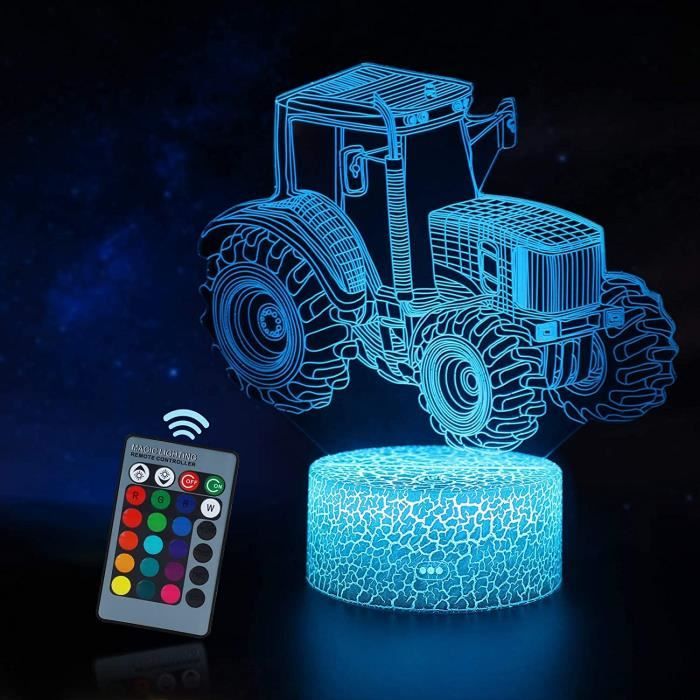 Veilleuse LED 3D Lampe,Lampe de chevet vision tracteur illusion 16 couleurs avec télécommande cadeau d'anniversaire de Noël enfants
