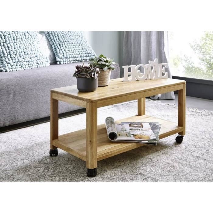Table basse à roulettes - Bois massif de chêne sauvage huilé - LINZ #08