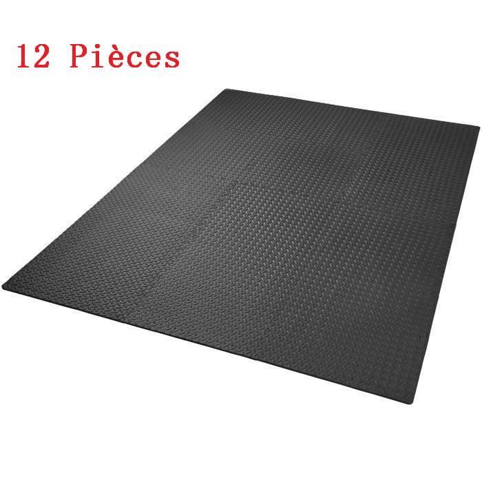 JEOBEST® Ensemble de 12 Dalles Tapis de Protection de Sol, Tapis Puzzle Antidérapant Mousse Noir 60 X 60 cm