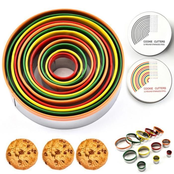 Lot de 12 emporte pièce rond cercle Biscuits emporte pièce avec boîte de rangement pour pâte pâtisserie beignet Fondant GF3336