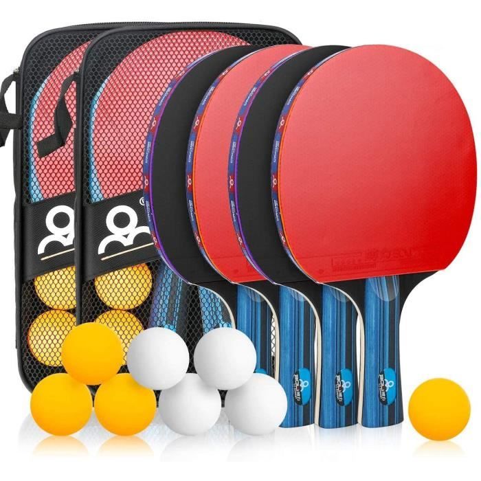 Powcan Set de Raquette de Ping Pong, Set de Raquette de Tennis de Table avec 4 Raquettes et 8 balles dans Un Sac idéales