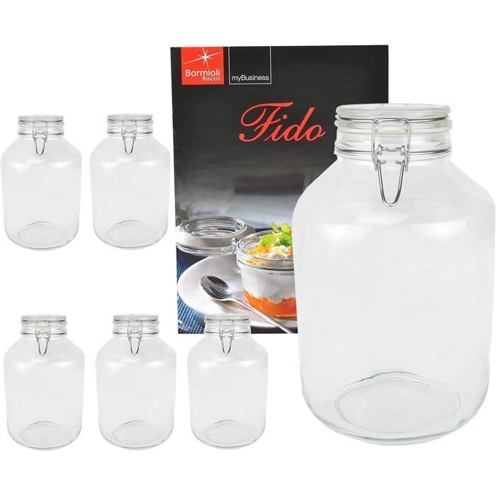 Bouchon original lot de 6 bocaux de conservation avec livret de recettes bormioli fido 5,0L