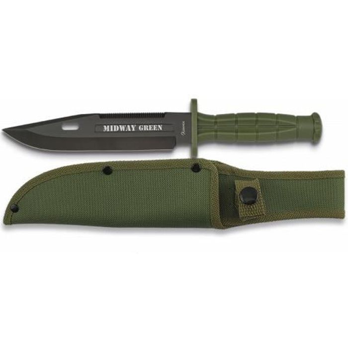 Couteau tactique Martinez Albainox Albainox Vert Midway avec mango ABS, lame en acier inoxydable de 18 cm. Comprend un étui en nylon