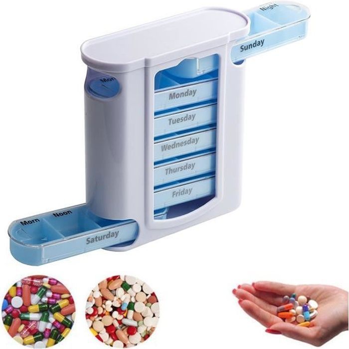 Pilulier Semainier Boîte Pilule Médicament Hebdomadaire 7 Jours Pill, récipient en plastique pour compartiment à médicaments