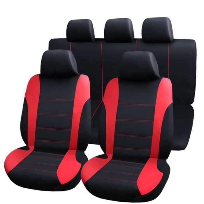 Housse de siège auto universelle 9Pcs Housses de Siège Pour Conducteur et Passager Rouge