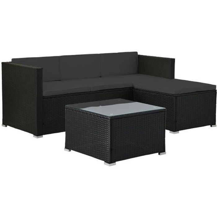 Lumio - Salon bas de jardin 4 places - Modulable - en résine tressée noire avec coussins gris Couleur - Noir