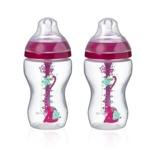 TOMMEE TIPPEE Biberon Anti colique avancé 340ml décoré rose (Lot de 2)