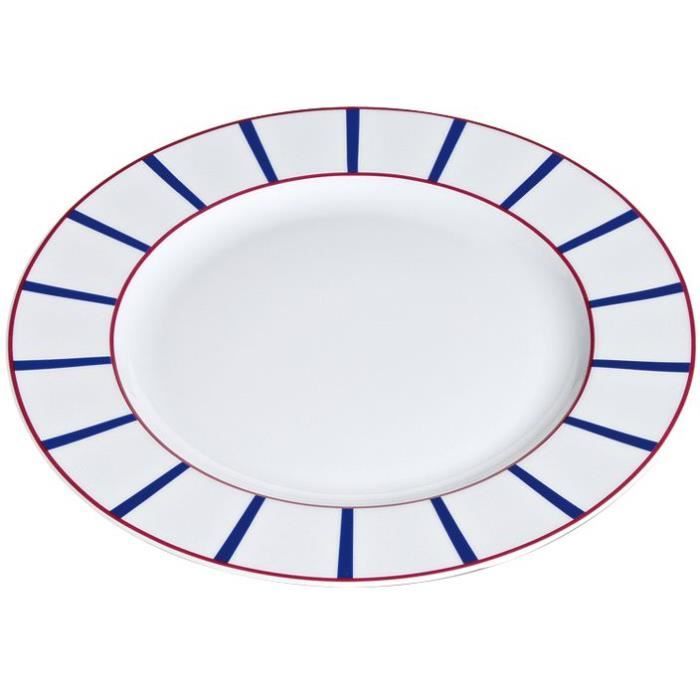 Plat service rond D : 32 cm porcelaine basque - bleu, rouge