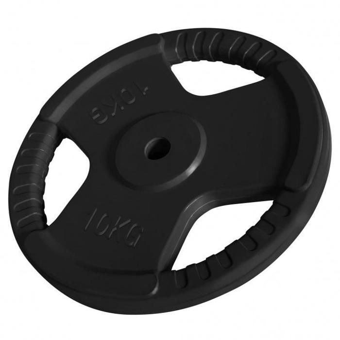 1 x Disque de 10 KG -Poids en fonte avec poignées et revêtement caoutchouc - Ø 31mm d'alésage