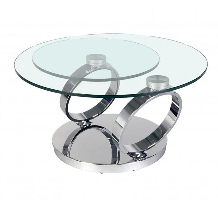 Table OLYMPE Ã plateaux pivotants en verre et piètement CHROME transparent Verre Inside75