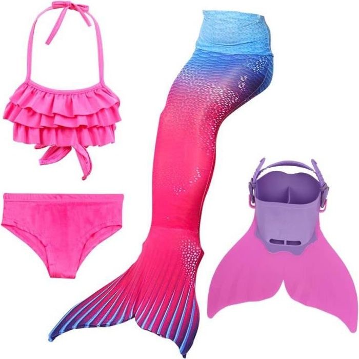 4PCS Ariel Queue de Sirène Enfant pour Nager avec Monopalme Petite Sirene Fille Maillot de Bain