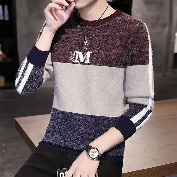 Pull homme long,2020 hommes chandails japon mode épissage couleur pull pull hommes Casial chandails à manches longues lettre homme