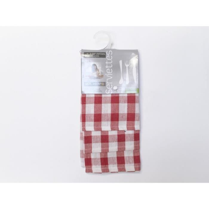 Lot de 3 serviettes en coton CARREAUX NORMANDS rouge, jacquard 45x45 cm