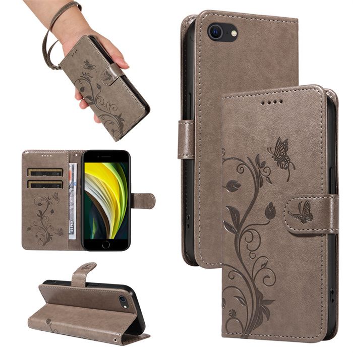 Copmob Coque IPhone 7/8/SE 2020/SE2 Flip Portefeuille Cuir - 3 Fentes Cartes + Support - Noir