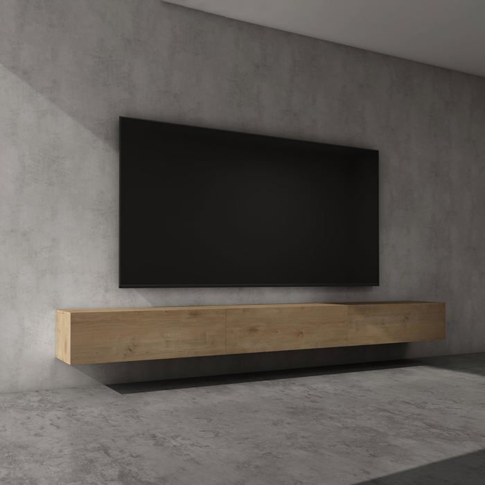 doporro Meuble TV Bas 300 cm Armoire TV Marron Clair Table de Télévision Salon avec Portes Meuble TV Suspendu MBTV02