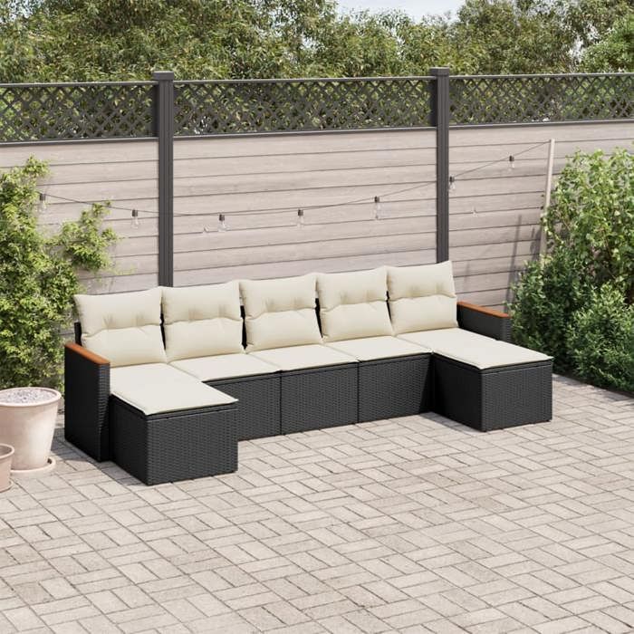 vidaXL Salon de Jardin avec Coussins 7 pcs Canapés de Terrasse Ensemble de Meubles de Patio Mobilier dExtérieur Noir 3258633