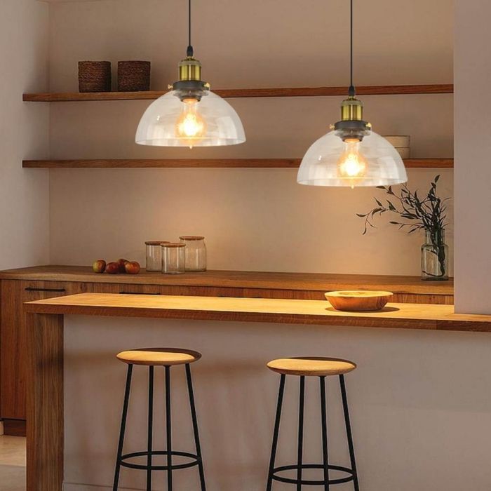WOTTES Verre Rétro Suspension Luminaire Industrielle Vintage Lustre Eclairage de Plafond Lampe Design Transparent Ø20CM 4PCS
