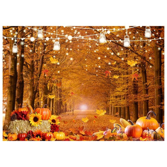 OERJU Toile De Fond 2,7 X 1,8 M Pour Photographie, Automne, Récolte De Citrouille, Grange, Feuilles D'érable, Foin, Festival, Fête D'anniversaire, Bannière De Décoration, Accessoires De Photomaton