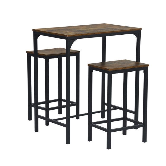 Ensemble de bar 3 pièces - FurnitureR - Table Bistro - Métal - Style Industriel - Marron Ensemble de bar 3 pièces - FurnitureR - Table Bistro - Métal - Style Industriel - Marron