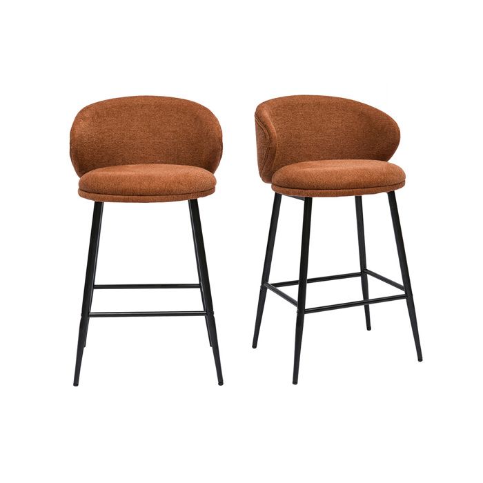 Miliboo - Tabourets de bar design en tissu effet velours texturé terre brûlée et métal noir (lot de 2) ROSALIE