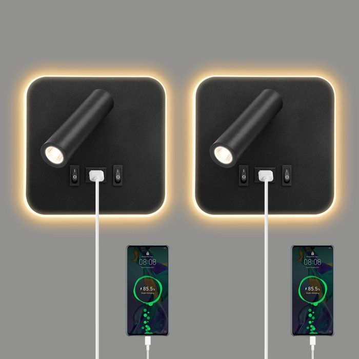 2PCS Applique Murale Interieur LEDapplique Applique Murale LED avec avec Port de Charge USB et Interrupteur3000K Lampe de Lecture