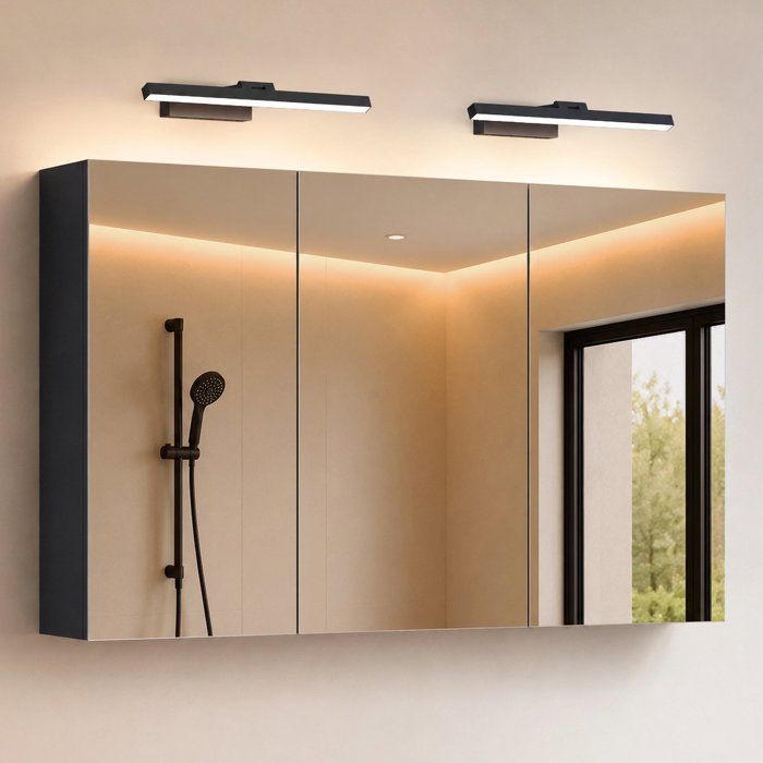 Sogood Armoire Murale Salle de Bains avec Miroir et Lampe Strahlenschön Noir Placard de Rangement Anthracite Mat en Bois 120 cm
