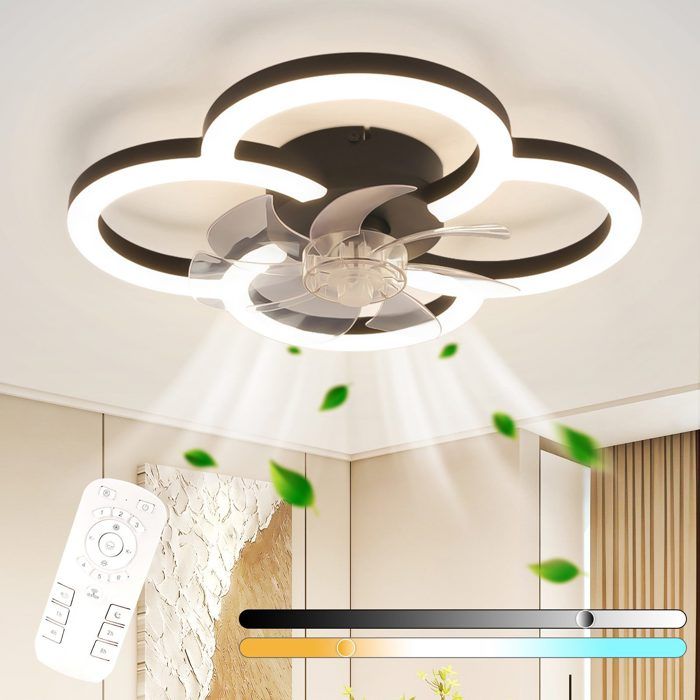 Ventilateur de plafond avec lumière - NETTLIFE - Modèle Moderne - 40W LED - Noir dimmable - 6 vitesses silencieux - Nettlife