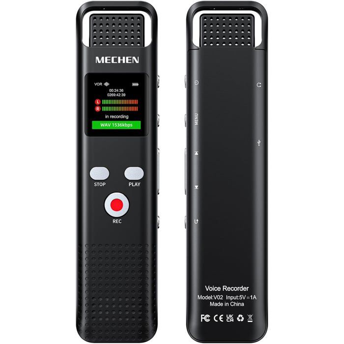 MECHEN Dictaphone 128 Go Avec Reconnaissance Vocale 1536 Kbps Avec mechen-dictaphone-128-go-avec-reconnaissance-vocale-1536-kbps-avec