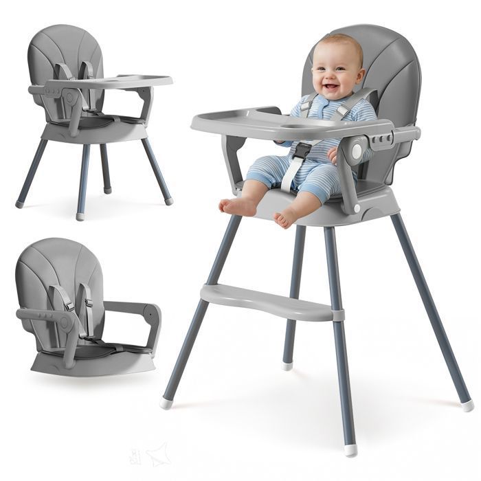Chaise Haute évolutive 4 En 1 Bébé - Pliable, Avec Double Plateau Amovible, Dossier Inclinable - Vert, Charge 50 Kg