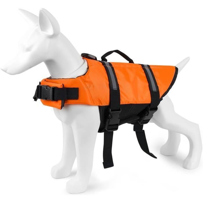 Meilleurs prix pour Gilet de sauvetage pour chien - EINNENFFER - Taille réglable - Poignée de sécurité - Couleur orange