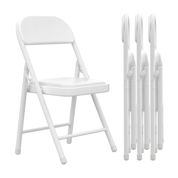 4 x Chaises pliantes en PU Blanc pour bureau et cuisine Chaise de camping Chaise de bureau pour invités visiteurs et conférences