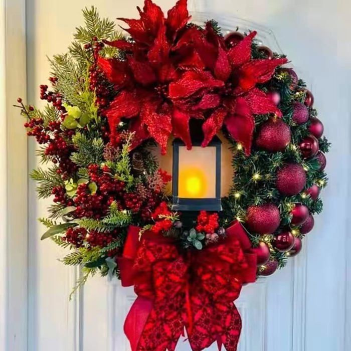 Lot De 2 Guirlandes De Noël En Forme De Larme (60cm) - Décoration Porte Avec Père Noël, Pommes De Pin Et Boules Rouges