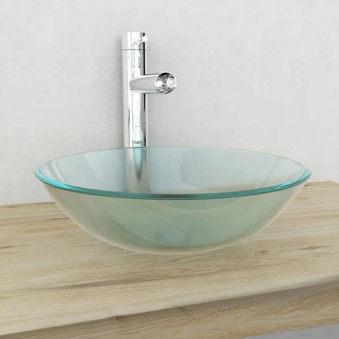 [80305]Lavabo Verre trempé 42 cm Givré - pour bain-cuisine, design ...