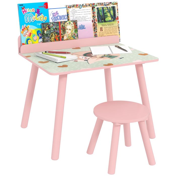 Ensemble table et chaise enfant - AIYAPLAY - avec porte-livres - motifs dours - pour enfants 3-8 ans - pour chambre salon - rose Ensemble table et chaise enfant - AIYAPLAY - avec porte-livres - motifs dours - pour enfants 3-8 ans - pour chambre salon - rose