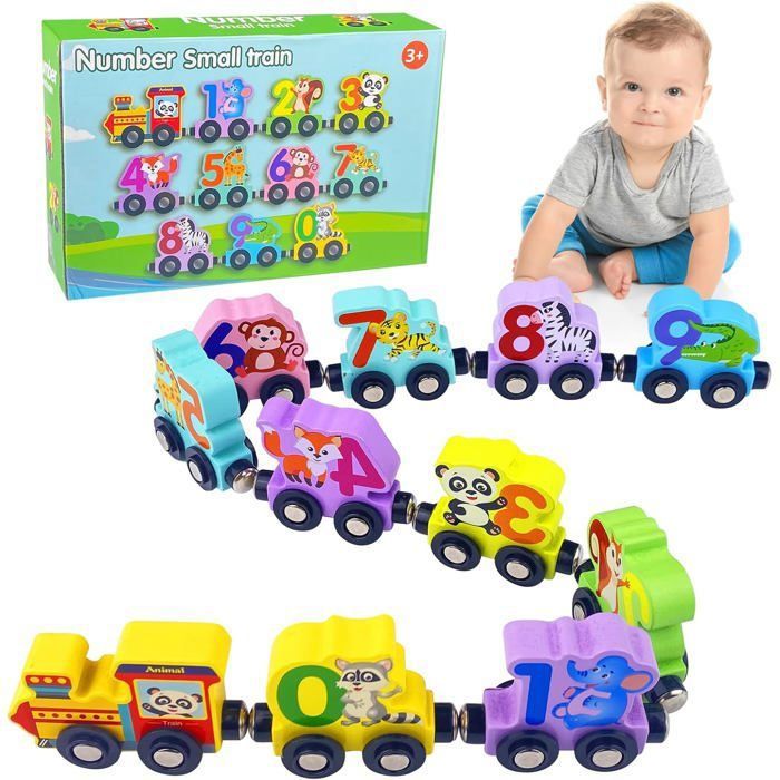 Jouet en Bois Animal Magnet Train en Bois Bambin numéro Voiture Montessori Jouets Jeux Educatif Montessori pour Garçons Filles