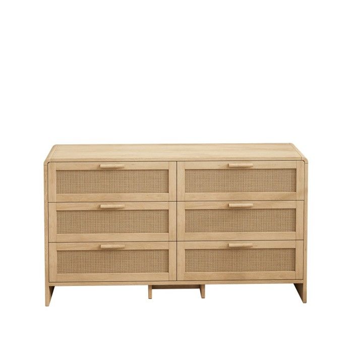 Commode De Chambre Meuble dangle 6 tiroirs en rotin naturel forme arc 130 cm (L130xP40xH74) - Idéal salon chambre cuisine