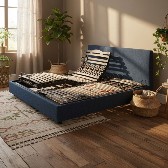 Lit électrique de relaxation en 5 plans de couchage 2x70x190 cm Plénitude Bleu Égéen - Bleu chiné - Garantie 5 ans - Someo Lit électrique de relaxation en 5 plans de couchage 2x70x190 cm Plénitude Bleu Égéen - Bleu chiné - Garantie 5 ans - Someo